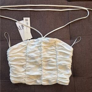 Zara White Ruched Crop Top